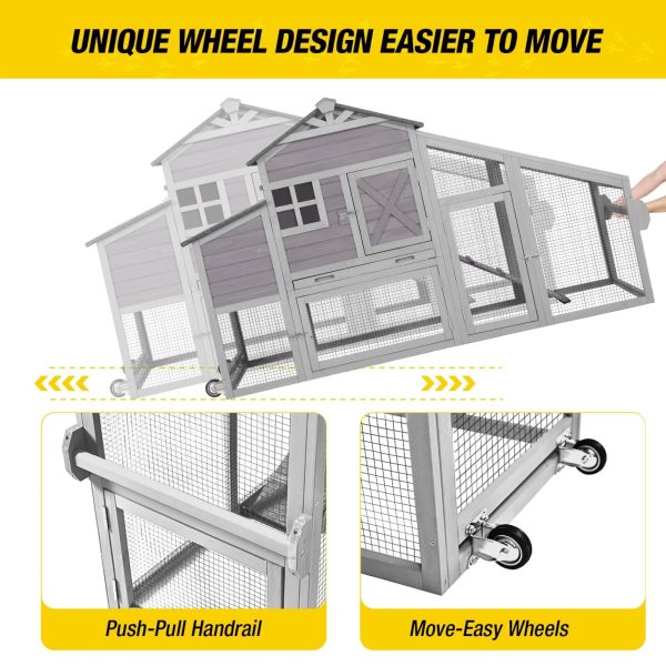 Aivituvin Mobile Chicken Coop Hen House with Wheels Handdrail for 2-4 Chickens - Image 3