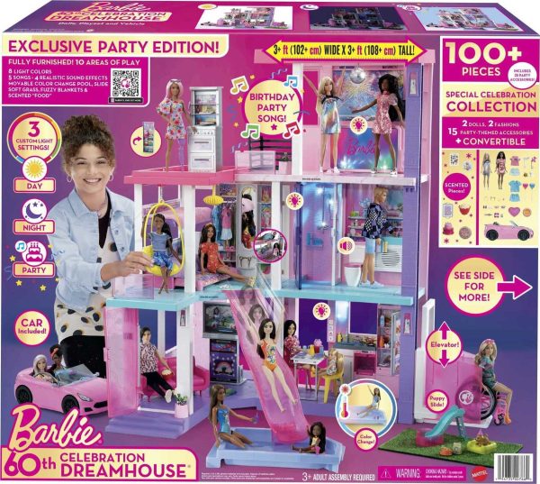 Barbie Deluxe Special Edition 60th DreamHouse Dollhouse Playset with 2 Dolls， Car and 100+ Pieces - Image 6