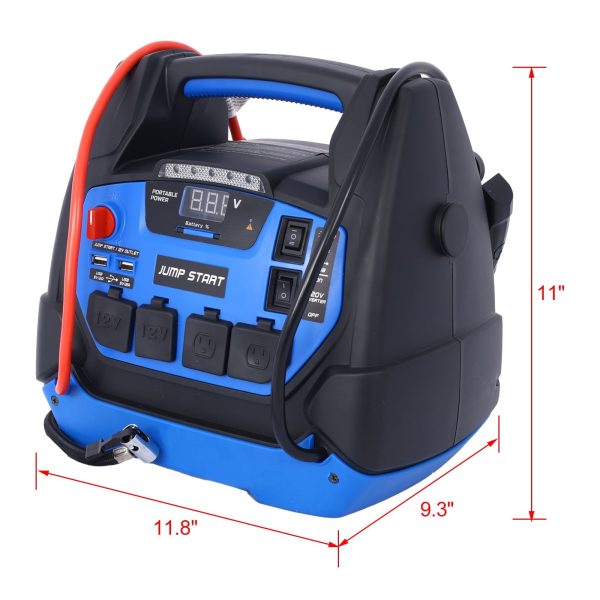 Rechargeable Jump Starter for Gas Diesel Vehicles, 1800 Amps with Air Compressor and AC, 12V DC - Image 2