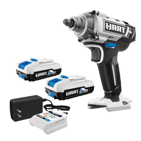 HART 20-Volt Impact Wrench with 2-Pack 2Ah Battery and Charger Starter Kit Bundle