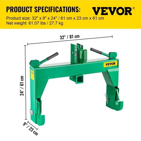 VEVORbrand 3-Point Quick Hitch, 3000 lbs Lifting Capacity Tractor Quick Hitch, Adaptation to Category 1 & 2 Tractors, No welding & 5 level Adjustable bolt - Image 7