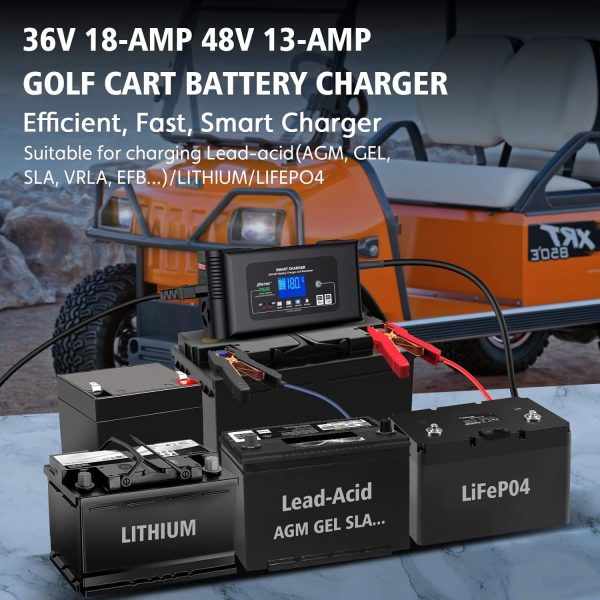 Golf cart Battery Charger, 48V 13A and 36V 18A Trickle Battery Charger,48 Volt cart Golf Charger,for 48 Volt Club Golf Car,Lithium,LiFePO4,Lead-Acid AGM/Gel/SLA..Battery Charger,3 Pin Round Plug - Image 5