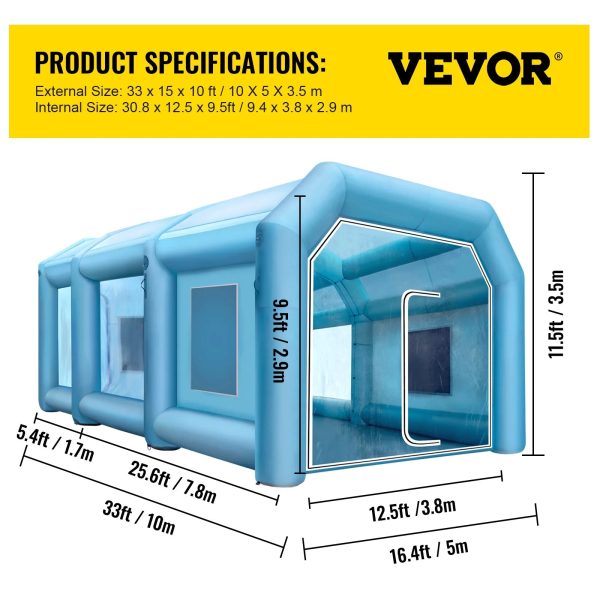 SKYSHALO Inflatable Paint Booth, Inflatable Spray Booth with Filter System Portable, Car Paint Booth for Car Parking Tent Workstation (33x16.4x11.5ft) - Image 7