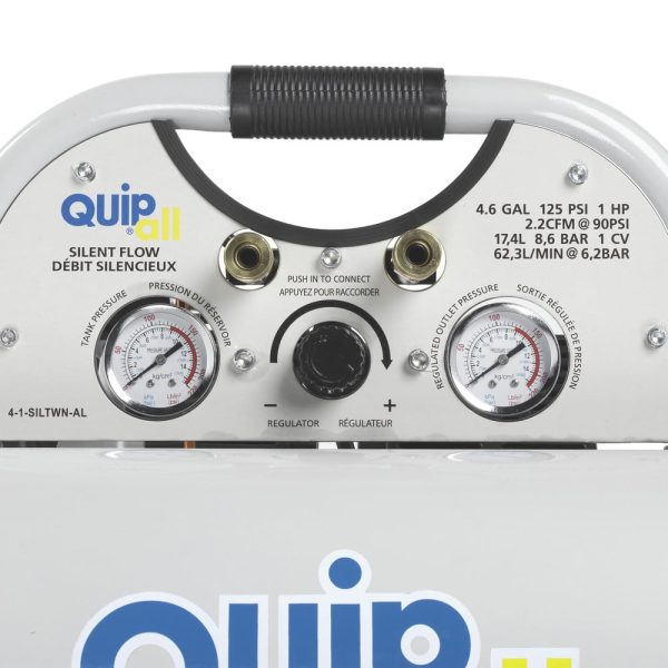 Quipall 4-1-SILTWN-AL Ultra Quiet 1 HP 4.6 Gallon Oil-Free Twin Stack Air Compressor - Image 2