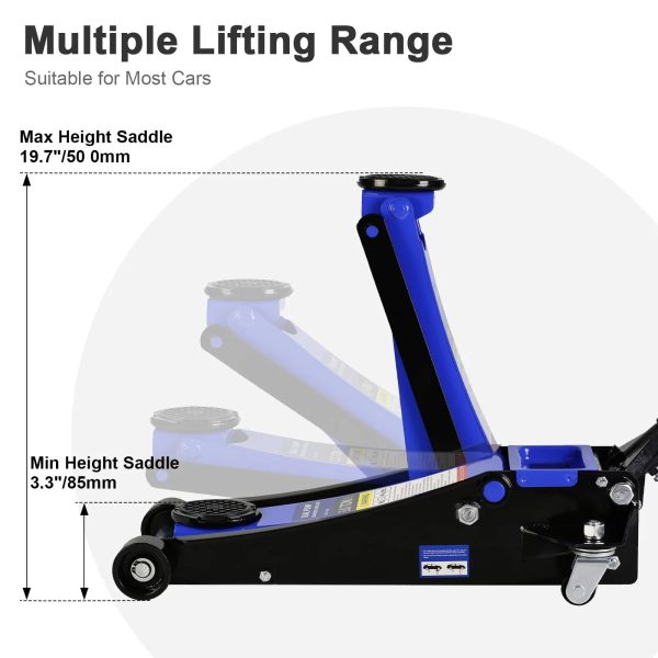 3 Ton Floor Jack, Hydraulic Low Profile Car Jack, Heavy Duty Steel Hydraulic Jack Floor Jack with Dual Piston Quick Lift Pump, Lifting Range 5.1"-20" - Image 5