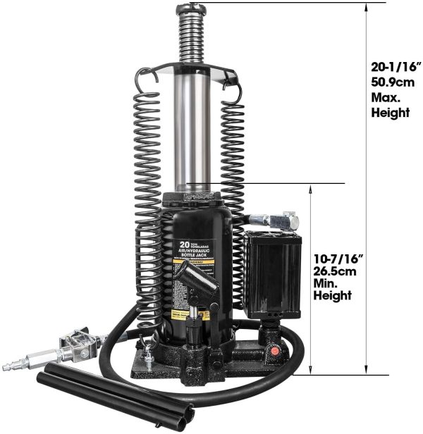 Torin DTA92006B Pneumatic Air Hydraulic Bottle Jack with Manual Hand Pump, 20 Ton (40,000 lb) Capacity, Black - Image 2