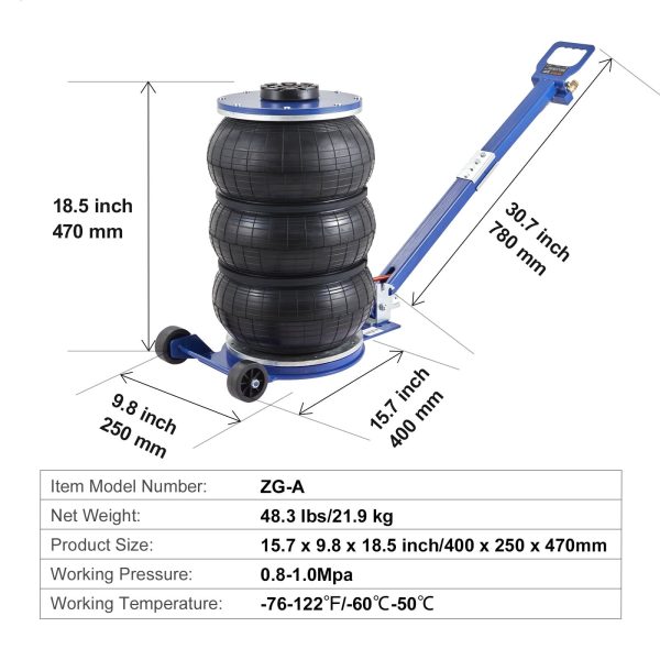 BENTISM Air Jack, 5 Ton/11000 lbs Triple Bag Air Jack, Airbag Jack with Six Steel Pipes, Lift up to 17.7", 3-5 s Fast Lifting Pneumatic Jack, with Adjustable Long Handles for Cars, Garages, Repair - Image 7