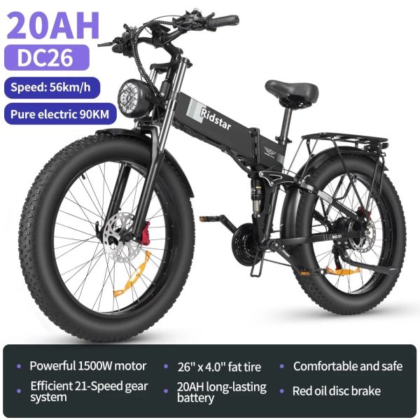 Eletric Bike for Adults, 750W Motor 48V 20Ah Removable Battery 26'' Fat Tire Folding E-Bike Shimano 21-Speed MTB Cycling UL2849 - Image 3