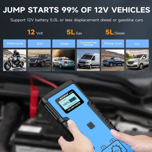 Autophix JSC2100 Super Capacitor 12V Jump Starter No Battery 10.0L Gas & 8.0L Diesel Car Battery Jump Starter Portable Power Supply for Automotives,SUVs,Motorcycles,Vans,Pickup Trucks - Image 9