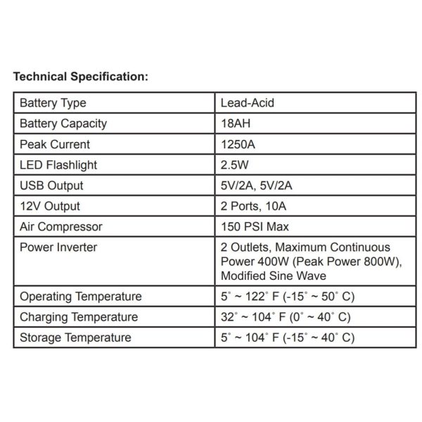 Rechargeable Jump Starter, 1800 Amp Battery Jump Starter with Air Compressor Car Tire Inflator - Image 6