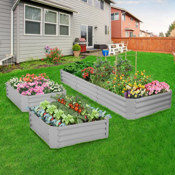 2 Pack 8x3x1ft Galvanized Raised Garden Bed Metal Above Ground Planter Box Kit Outdoor for Vegetables Flowers Herbs, Adjustable to 4 different sizes of rectangular steel bottomless shelves(Gray) - Image 5