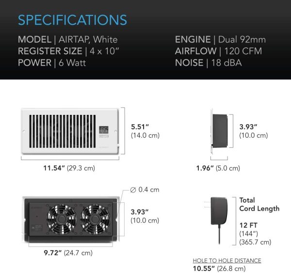 AC Infinity AIRTAP T4�� Quiet Register Booster Fan with Thermostat Control. Heating Cooling AC Vent. Fits 4�� x 10�� Register Holes. - Image 6