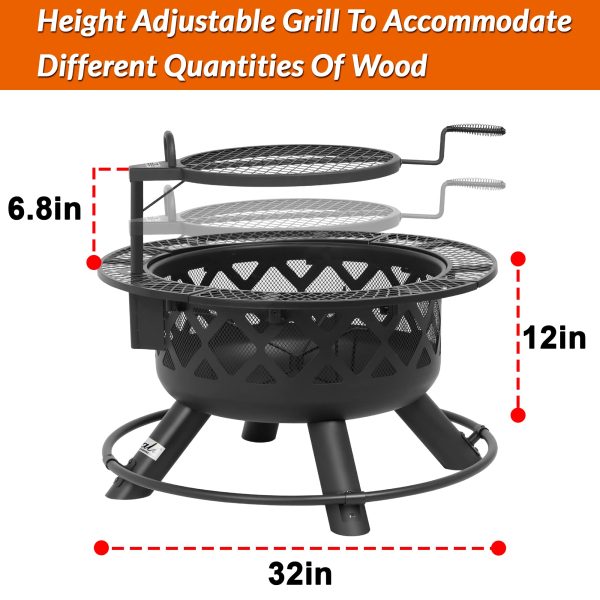 BALI OUTDOORS Wood Burning Fire Pit, 32 Inch Outdoor Backyard Patio Fire Pit with 18.7 Inch Cooking Grill Grate, Black - Image 3