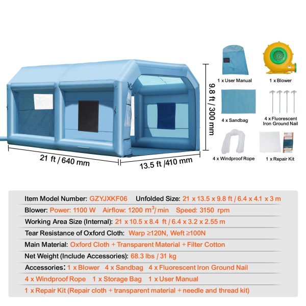 SKYSHALO Portable Spray Shelter, 21x13.5x9.8 ft, Includes 1100W Blower & Filtration System, Ideal for Mid-Size Vehicles & Bulky Furniture - Image 7