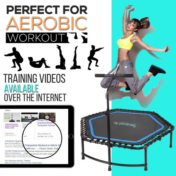 SereneLife SLELT518 Pro Aerobics Fitness Trampoline Portable Gym Sports Trampoline with Adjustable Handrail - Image 4