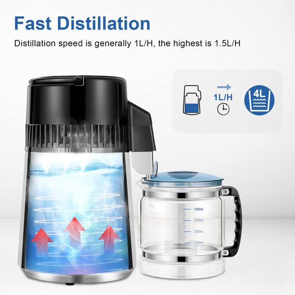 ECO-WORTHY 1 Gallon Water Distiller Timeable Pure Water Distillation with 304 Stainless Steel Filter and CNC Timing LCD Display for Home Countertop 110V - Image 2