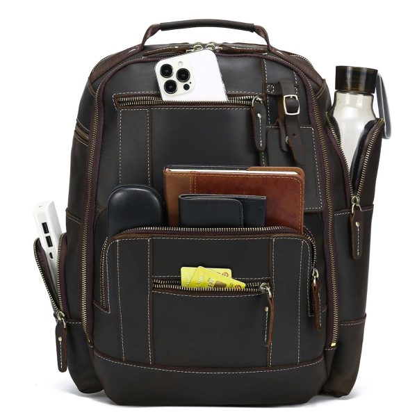 15.6" Full Grain Leather Laptop Backpack - Image 4