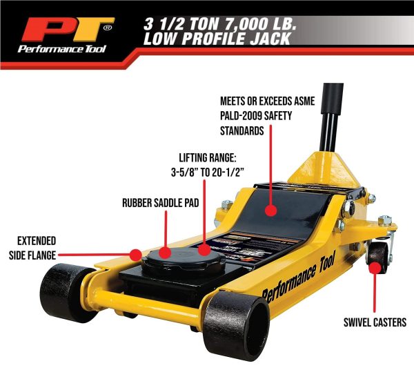 Performance Tool W1645 3.5-Ton 7,000 lbs Low Profile Jack, 3-1/2" to 20-1/2" Lift - Image 4