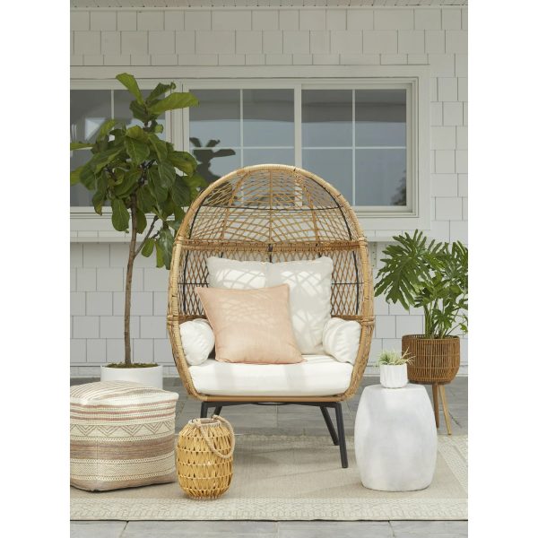 Better Homes and Gardens Ventura Boho Stationary Wicker Egg Chair， Off-White - Image 5