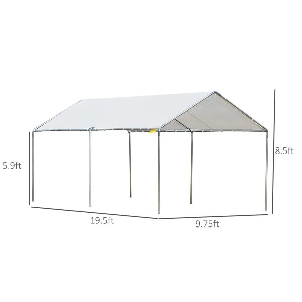 Outsunny 10'x20' Carport Heavy Duty Galvanized Car Canopy with Included Anchor Kit, 3 Reinforced Steel Cables, White - Image 7