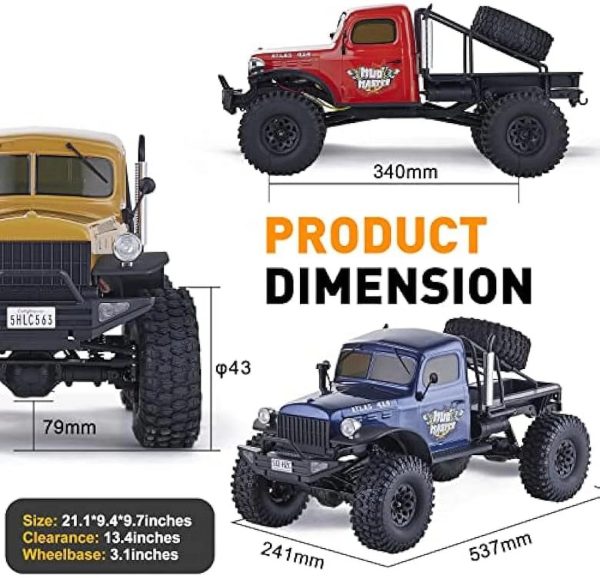 RocHobby Atlas 1/10 RC Crawler, 4WD 2.4Ghz RC Rock Truck Off Road, Hobby RC Car Indoor&Outdoor 2 in 1, RC Vehicles for Adults Need to Complete with Battery, Yellow - Image 2