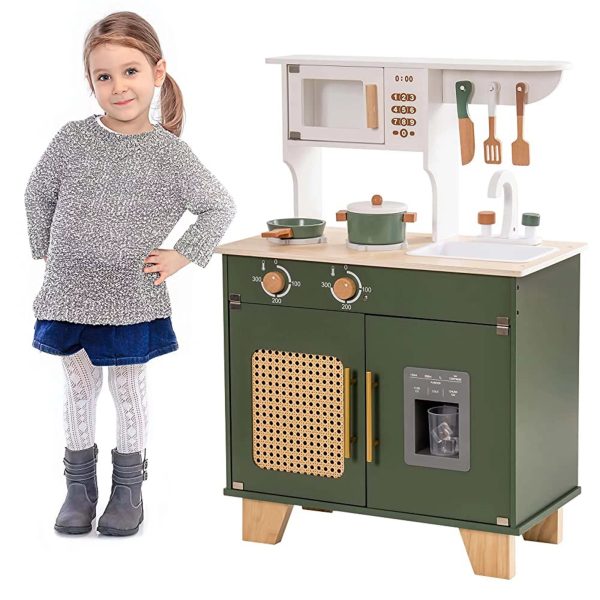 Robud Kids Kitchen Play Set with Ice Maker for Toddler, Pretend Playset Wooden Toy for Kids Age 3+ ,Vintage Green - Image 2