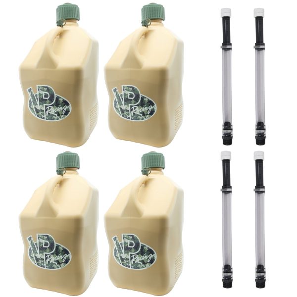 VP Racing Fuels 5.5 Gallon Utility Jugs with Deluxe Hoses, Tan (4 Pack)