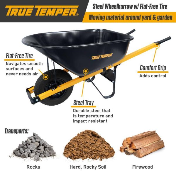 True Temper R6STFFEC 6 cu. ft. Barrow in a Box Steel Wheelbarrow with Never Flat Tire and Steel Handles - Image 3