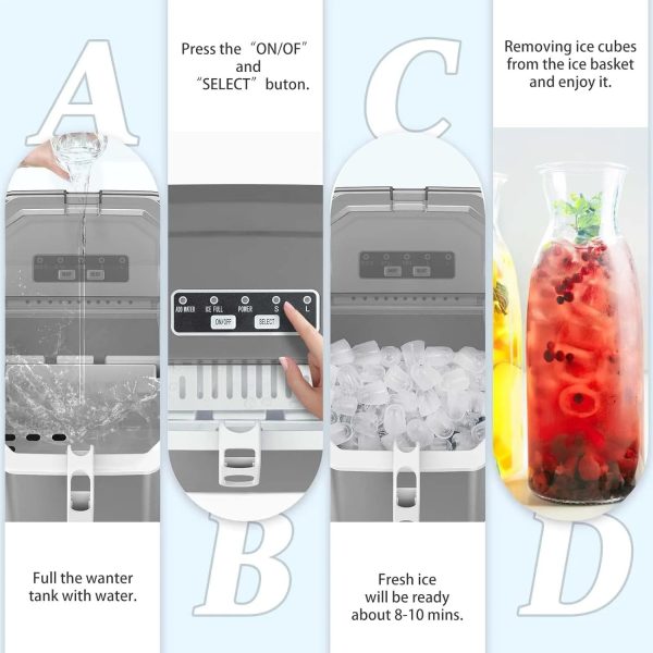 Countertop Ice Maker,Portable Ice Machine with Carry Handle,Self-Cleaning,Basket and Scoop,9 Cubes in 6 Mins,26.5lbs/24Hrs,2 Sizes of Bullet Ice,for Home,Kitchen,Party,Grey - Image 6