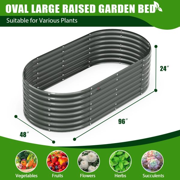 TRAMULL 8X4X2ft Galvanized Raised Garden Bed, Oval Above Ground Modular Metal Outdoor Planter Boxes(Quartz Grey) - Image 5