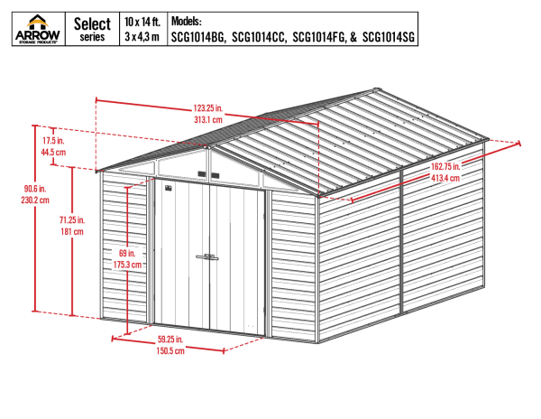 Arrow Select Steel Storage Shed, 10x14, Flute Grey - Image 17