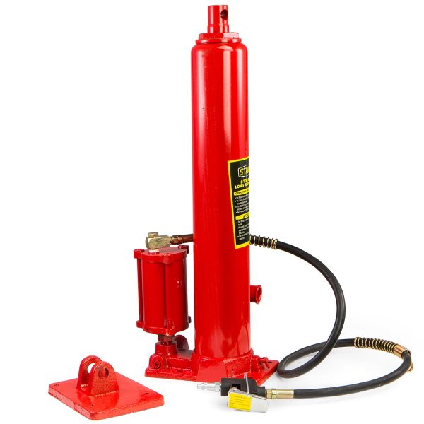 XtremepowerUS 2-in-1 Air/Hydraulic Long Ram Jack Piston Ram 8-Ton Capacity Cherry Crane Shop Engine Hoist Lift, Red