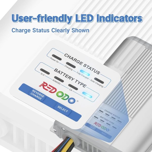 Redodo 12V 40A DC to DC Charger with MPPT, On-Board Charger for AGM, Gel, SLA, Lithium, Dual Input Battery Charger with LED Indicators&Anderson Connector, Using for RV, Camper, Van, Vehicle, Marine - Image 3