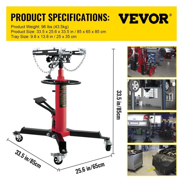 VEVOR Transmission Jack 1322 lbs 2-Stage Hydraulic High Lift Vertical Telescopic - Image 7