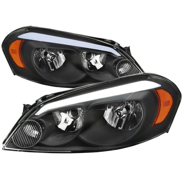 OE Style Headlight with LED Bar Matte Black Housing Clear Lens for 2006-2013 Chevrolet Impala