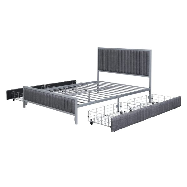 Roomfitters Full Size Metal Frame Upholstered Bed with 4 Drawers, Linen Fabric, Gray - Image 5