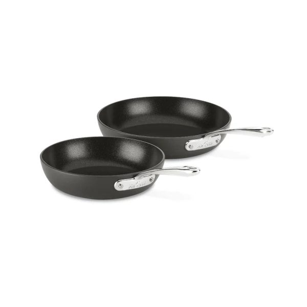 All-Clad H9112S64 Essentials Nonstick Hard Anodized 8.5 and 10.5-inch Fry Pans， 2 Piece， Grey