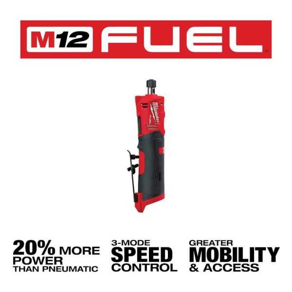 M12 FUEL 12V Lithium-Ion Brushless Cordless 1/4 in. Right Angle and Straight Die Grinder Kit (Tool-Only Kit) 2485-20-2486-20 - Image 8