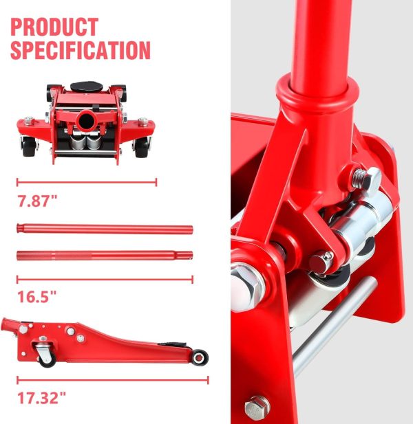 DNA Motoring TOOLS-00235 Low Profile Hydraulic Trolley Service Garage Floor Jack 3 Ton - Image 5