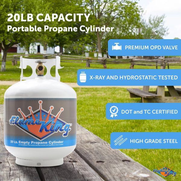 Flame King 20LB Empty Steel Propane Tank LP Cylinder w/ Type1 OPD Valve, for Grills & BBQs - Image 3