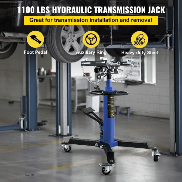 VEVOR Transmission Jack 1100 lbs 2-Stage Hydraulic High Lift Vertical Telescopic,Blue - Image 2