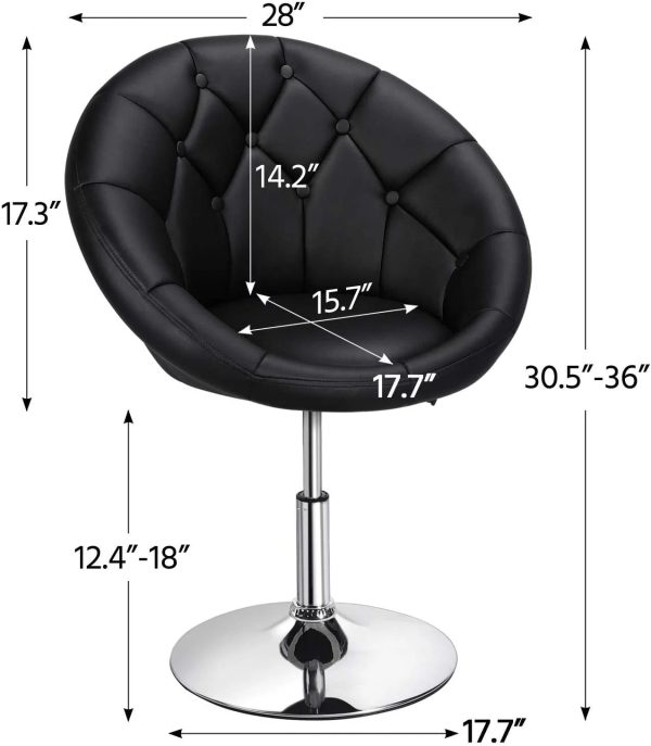 HOMEZY Round Tufted Back Chair Contemporary Height Adjustable, 360° Swivel, Accent Vanity Chair for Living Room, Modern Look, Black - Image 3