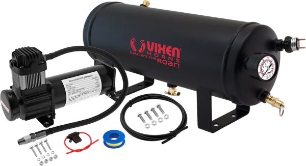 Vixen Horns 1.5 Gallon (5.6 Liter) Train/Air Horn Tank with 200 PSI Compressor Onboard System/Kit 12V VXO8315B