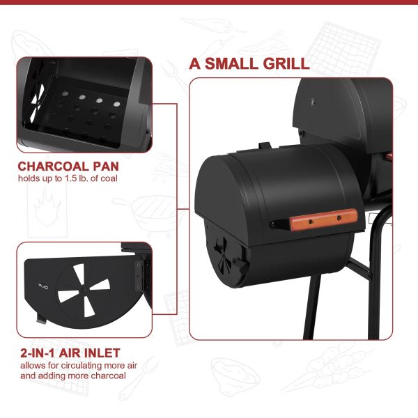 Royal Gourmet CC1830W 30" Barrel Charcoal Grill with Offset Smoker - Image 8