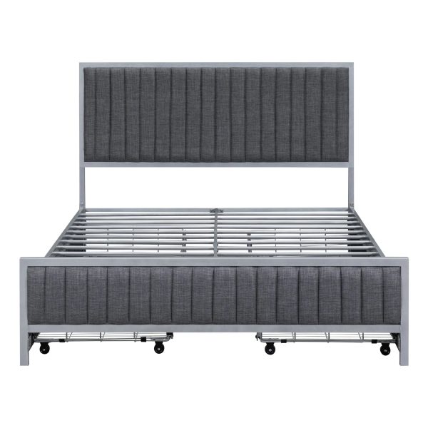 Roomfitters Full Size Metal Frame Upholstered Bed with 4 Drawers, Linen Fabric, Gray - Image 3