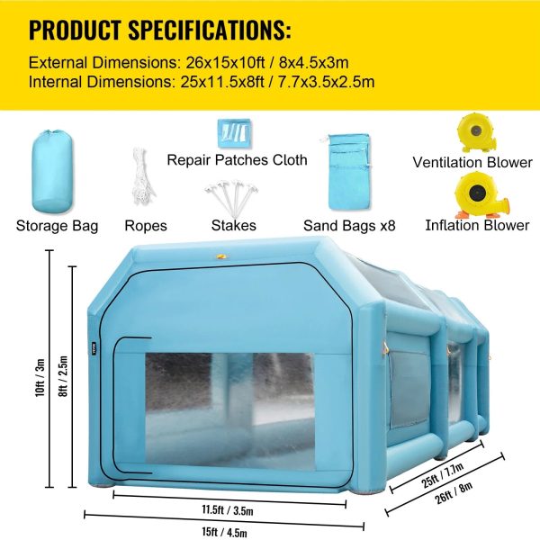 BENTISM Inflatable Spray Booth Car Paint Tent 26x15x10FT Filter System 2 Blowers - Image 7