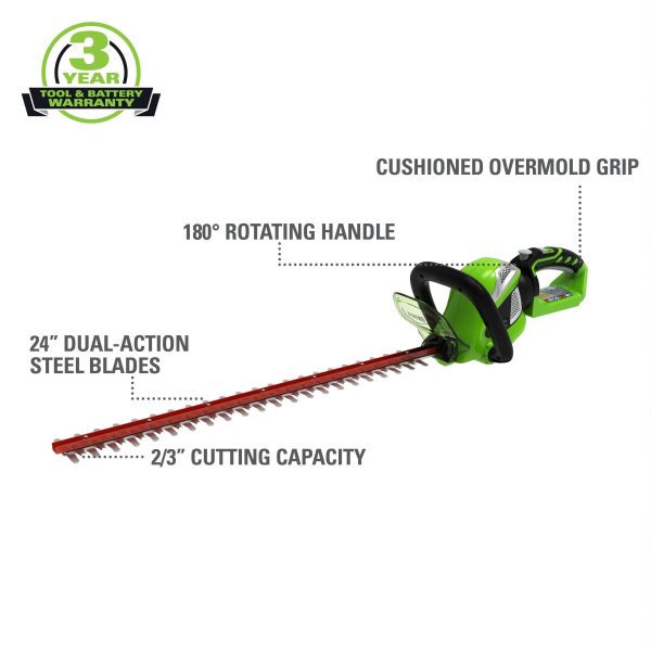 Greenworks 40V 24" Hedge Trimmer with (1) 2Ah Battery and Charger 22262VT - Image 2