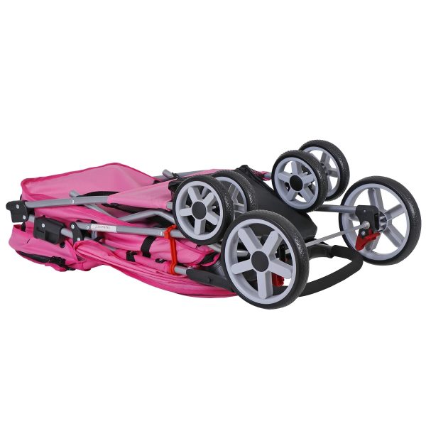 ZENSTYLE 4 Wheels Pet Stroller Foldable Carrier Strolling Cart for Cat Dog w/ Storage Basket Pink - Image 4