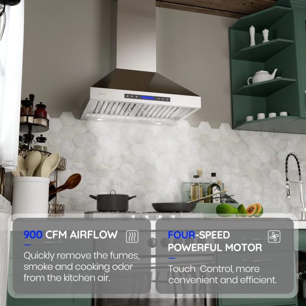 EKON KITCHEN EXPERT 36 Inches Stainless Steel Convertible Wall Mount Range Hood with Charcoal Filter and Remote Control Included NAP04-36 - Image 2