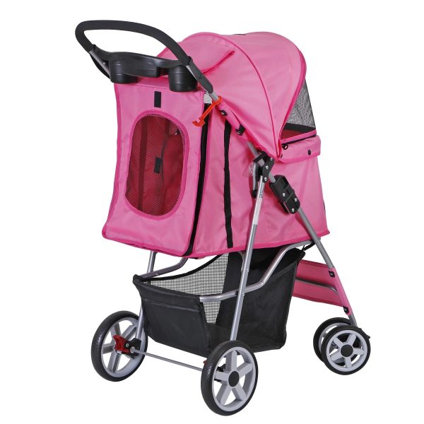 ZENY 4 Wheel Foldable Dog Pet Stroller - Pink - Image 8